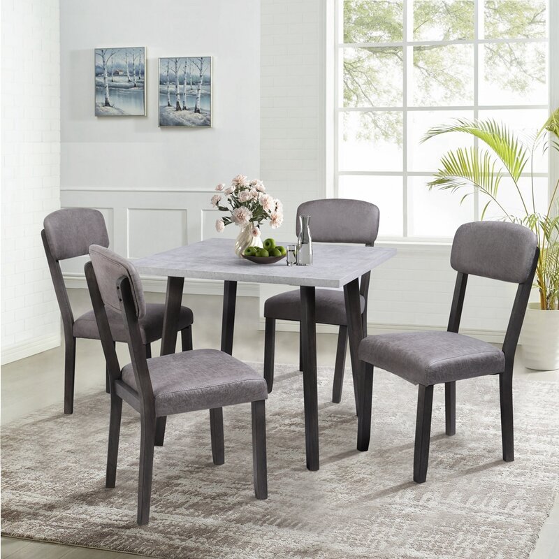 Topmax Mid Century 5 Piece Wooden Dining Set With 4 Padded Dining Chairs%252C Kitchen Table Set For Small Spaces%252C Grey 